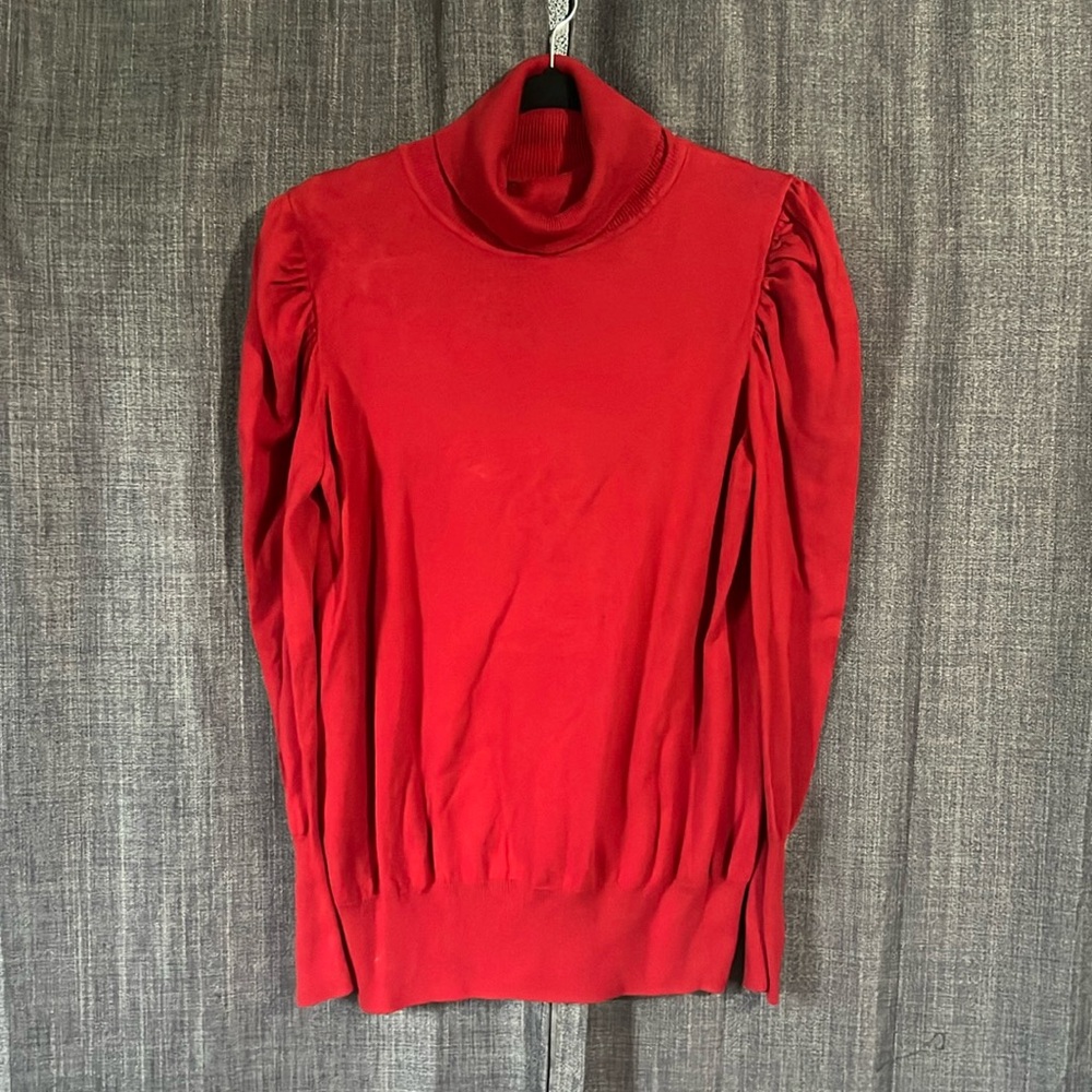 Ana a new approach red turtleneck sweater size XL puff sleeve